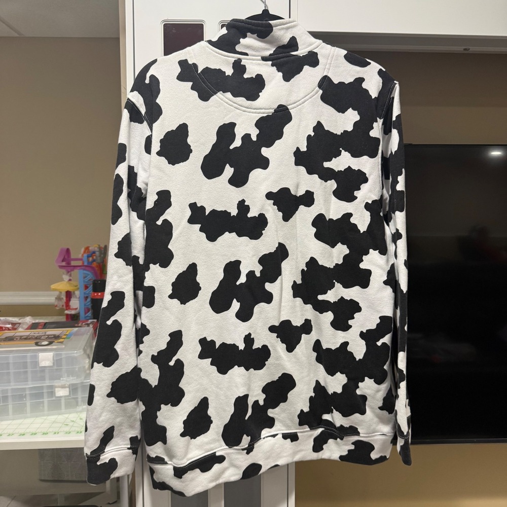 Collared 1/4 zip Cow Moo Print Jordans Ice Cream Sweatshirt Mens Large Cotton - Picture 2 of 6